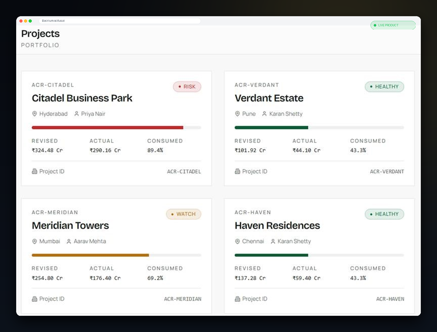 Acrium — live product screenshot