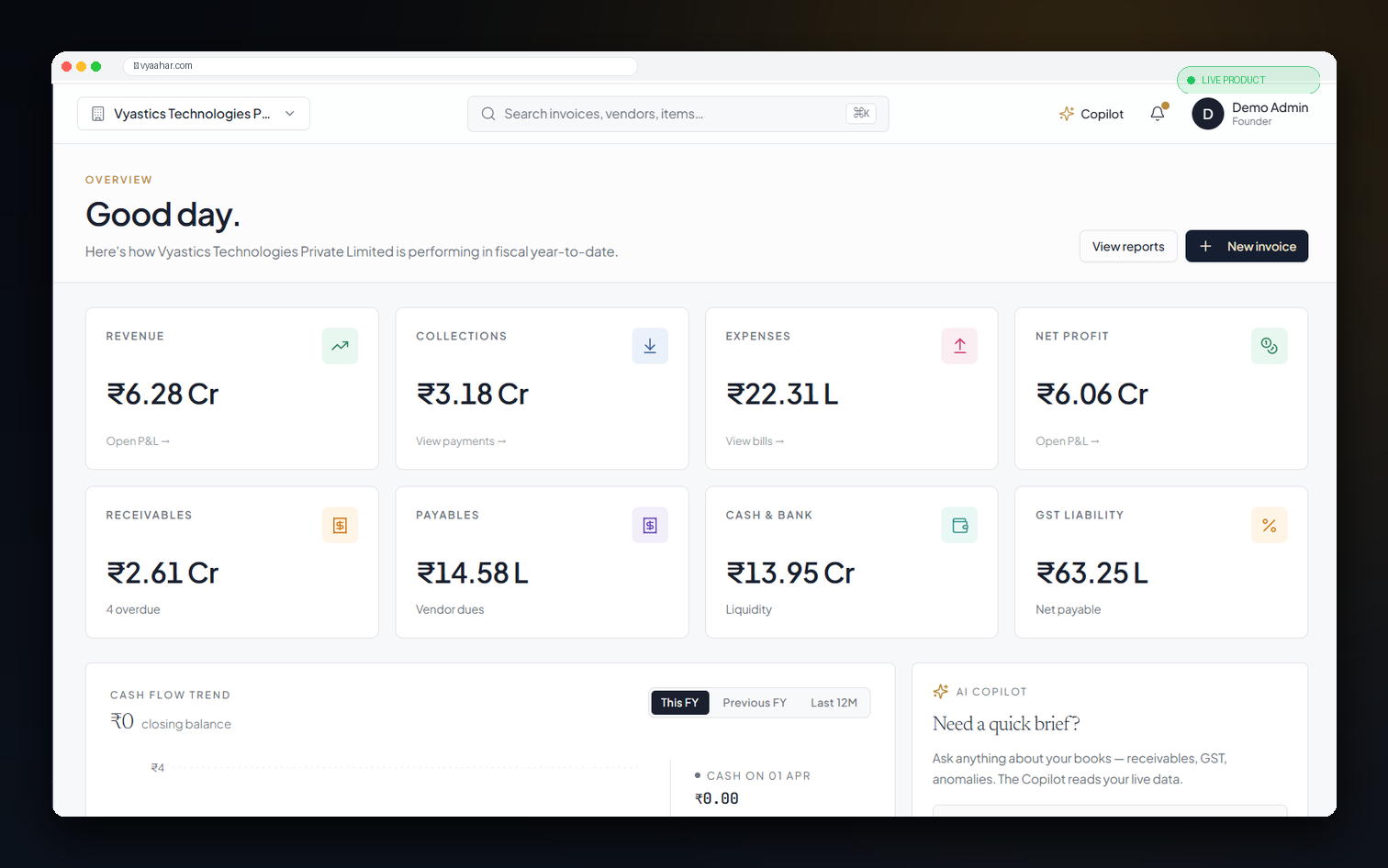 Vyaahar — live product screenshot